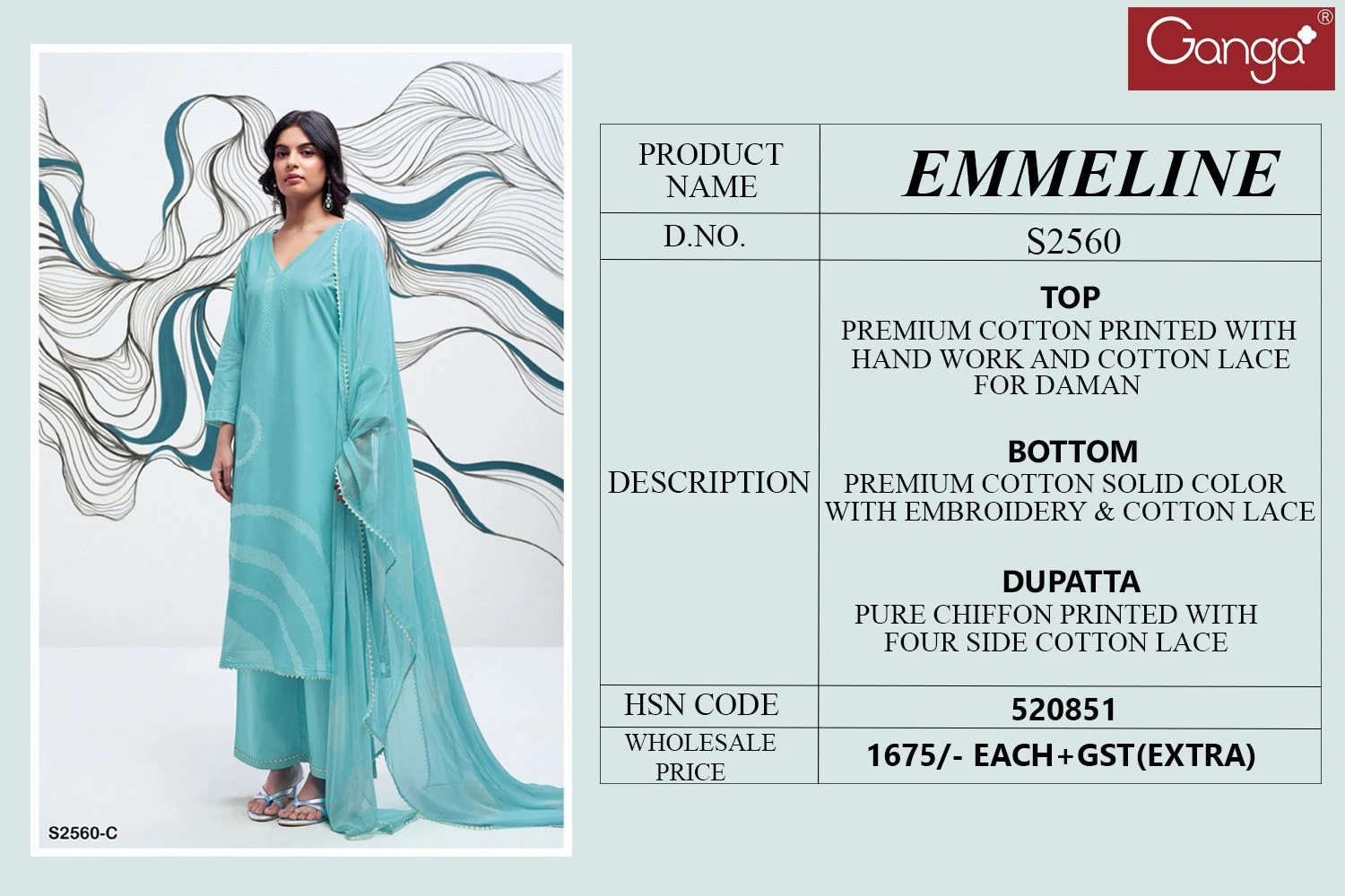 Ganga Emmeline 2560 Premium Cotton Printed Wholesale Fancy Salwar Suit Catalog — Wholesale Salwar Suits, Ganga wholesale from Surat — view 2